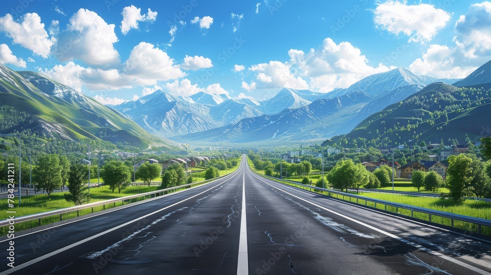 Naklejka premium photorealistic highway on town background Generated with Ai tools