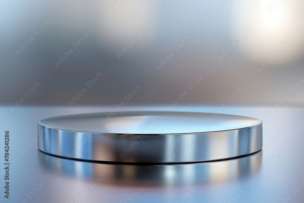 A minimalist 3D scene with a silver stand, featuring a sleek, contemporary design with a metallic finish, and keep a soft, blurred effect at background to emphasize the stand's modernity. A minimalist 3D scene with a silver stand, featuring a sleek, contemporary design with a metallic finish, and keep a soft, blurred effect at background to emphasize the stand's modernity.