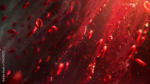 3D Illustration of Red Blood Cells in a Vein Close-Up View