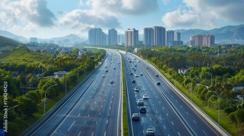 photorealistic highway on town background Generated with Ai tools