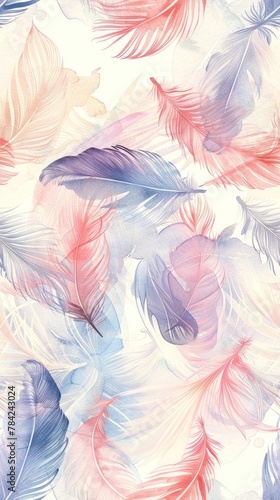 A seamless pattern of delicate watercolor feathers © Nisit