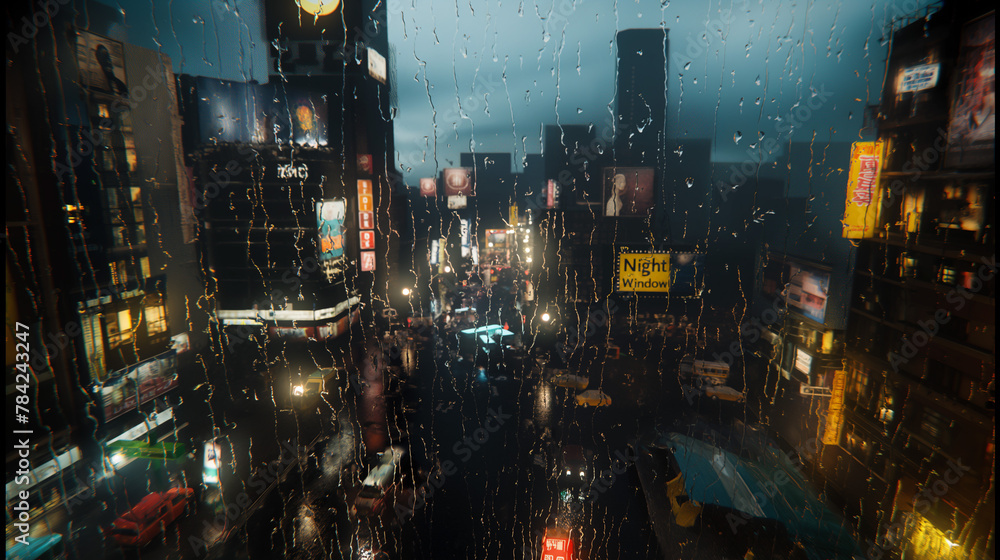 A view of the city through glass on a rainy night
A view of the city through glass on a rainy night