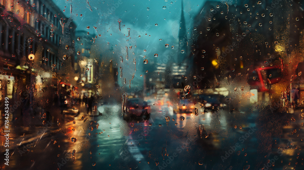 A view of the city through glass on a rainy night
A view of the city through glass on a rainy night