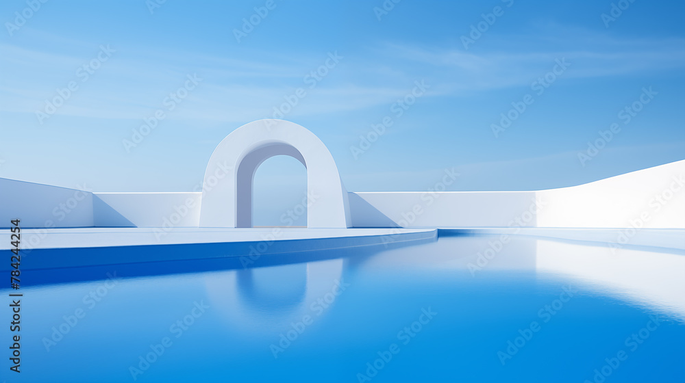 minimalist waterside architecture,created with Generative AI tecnology.