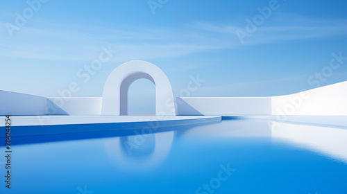 minimalist waterside architecture,created with Generative AI tecnology. photo