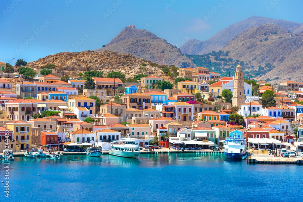 Naklejka premium Chalki island, one of the most charmy Dodecanese islands of Greece, close to Rhodes.