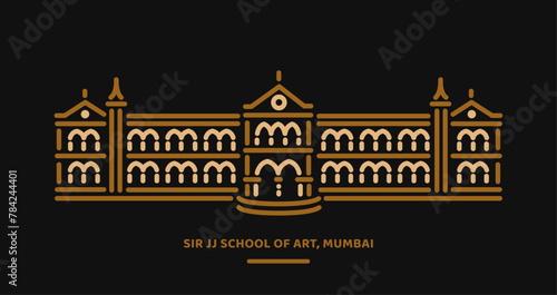 Sir JJ School of Art Mumbai Building vector line illustration.