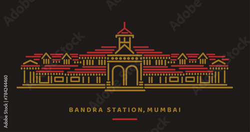 Bandra Railway station of Mumbai vector illustration.