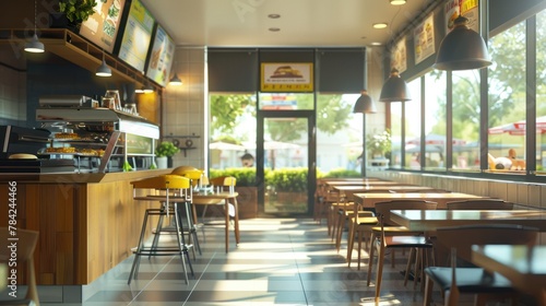 Fast food restaurant, shop store interior view.  photo