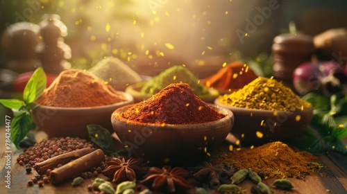 Food still life of aromatic and pungent spices  photo