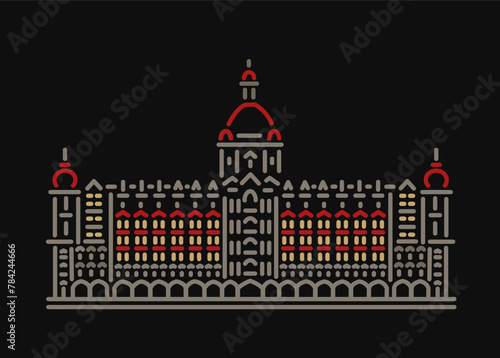 Taj Mahal Palace Mumbai building vector line illustration. Hotel Taj Icon.