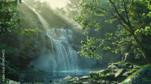 Panoramic beautiful deep forest waterfall  © Jeerawut