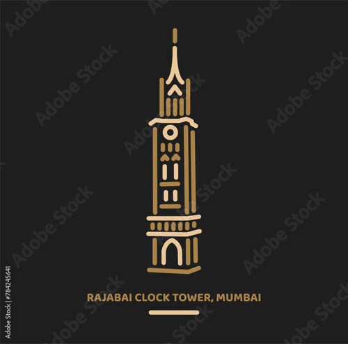 Rajabai Clock Tower Mumbai University illustration vector icon.