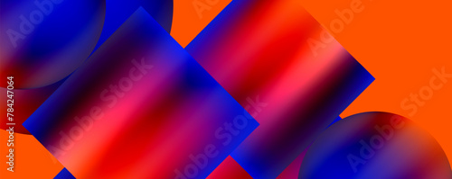 Vibrant colors such as red, blue, and purple abstract squares on an orange background create a colorful and dynamic pattern with a hint of symmetry and artistic flair photo