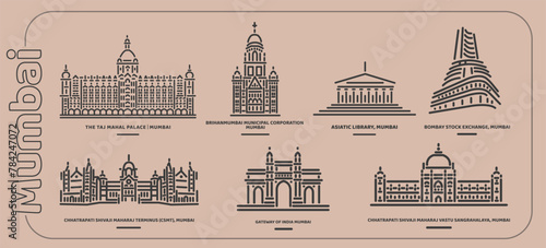 The Set of Mumbai Monuments vector icon.