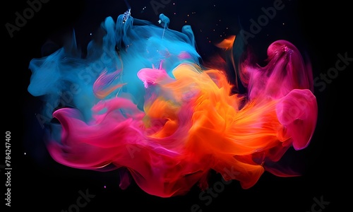 Colorful smoke explosions and blasts, vibrant hues of neon pink, electric blue, lime green, and fiery orange, dispersing majestically, isolated against a transparent background, resembling a cosmos of