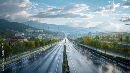 photorealistic highway on town background Generated with Ai tools