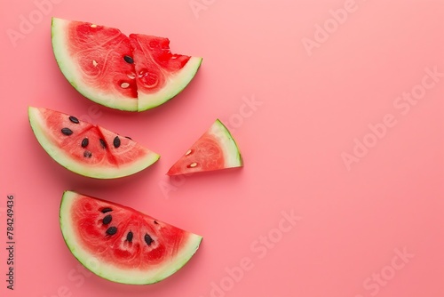 Generative AI : Watermelon sliced on pastel pink background. Minimal fruit concept.