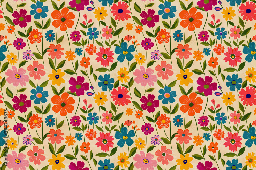 Colorful floral design on a cream background