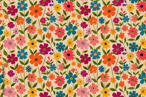Colorful floral design on a cream background