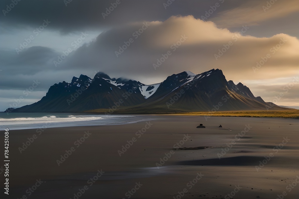 Beautiful Icelandic Stokksnes beach Generative AI Beautiful Icelandic Stokksnes beach Generative AI