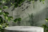 Generative AI : Natural stone and concrete podium in Natural green background 