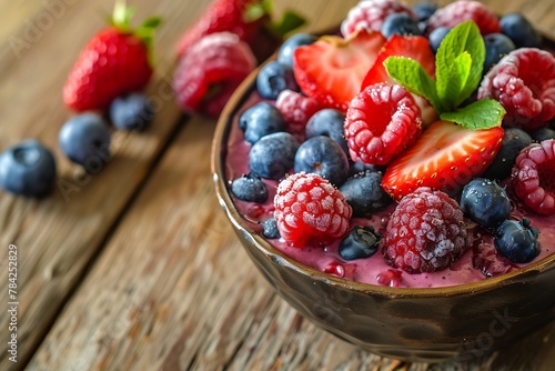 Generative AI   Delisious dessert smoothie with berries close-up macro Summer fruits