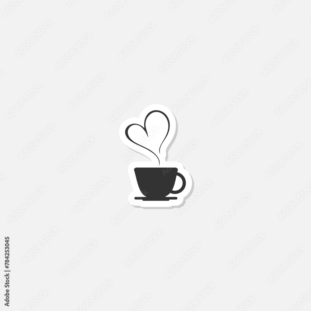 Coffee with heart icon sticker isolated on gray background Coffee with heart icon sticker isolated on gray background