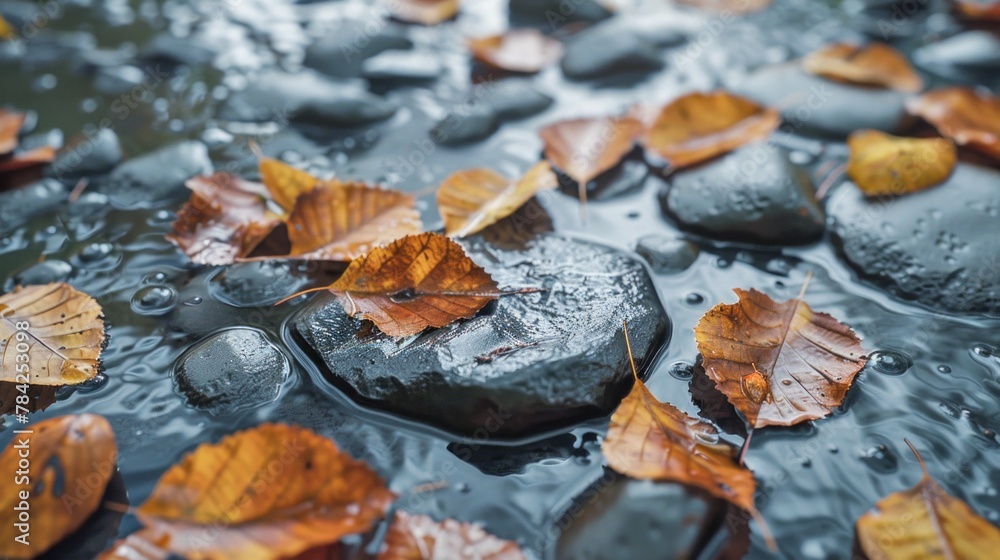 Silent autumn leaves and water surface wet with rain. Silent autumn leaves and water surface wet with rain.