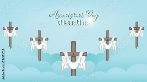 vector design of the ascension of Jesus the Messiah, celebration of Christians. with the clouds of heaven and the holy cross
