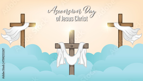 vector design of the ascension of Jesus the Messiah, celebration of Christians. with the clouds of heaven and the holy cross