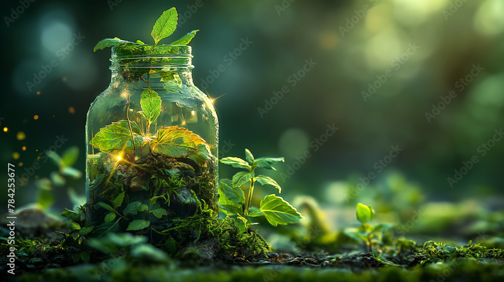 realistic Jar emerging out of green planet earth realistic Jar emerging out of green planet earth