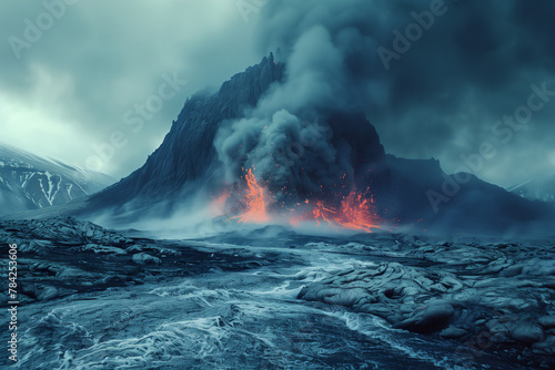 Volcano erupts lava into sky natural wallpaper background