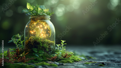 realistic Jar emerging out of green planet earth
