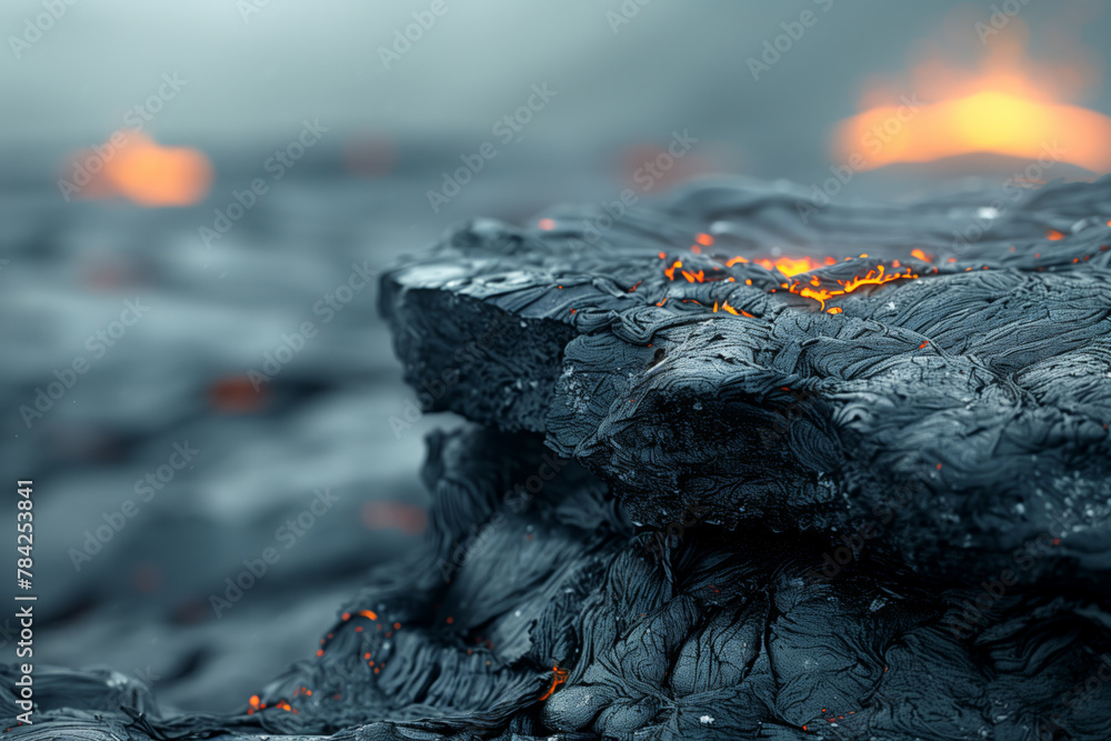 Close-up view of lava cooling on volcanic rock surface natural wallpaper background Close-up view of lava cooling on volcanic rock surface natural wallpaper background