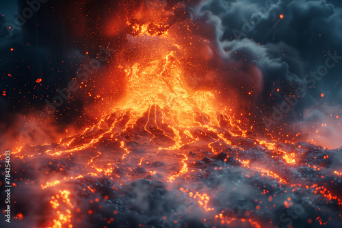 Active volcano erupting lava flow natural wallpaper background © Spicy World