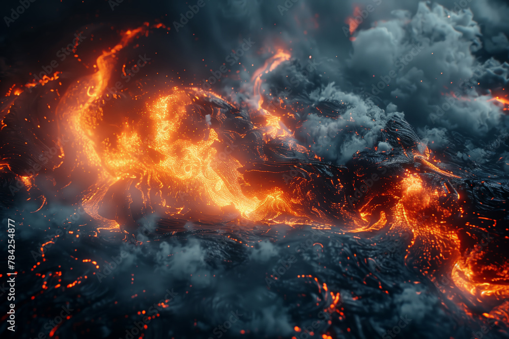 Massive lava flow and smoke natural wallpaper background
