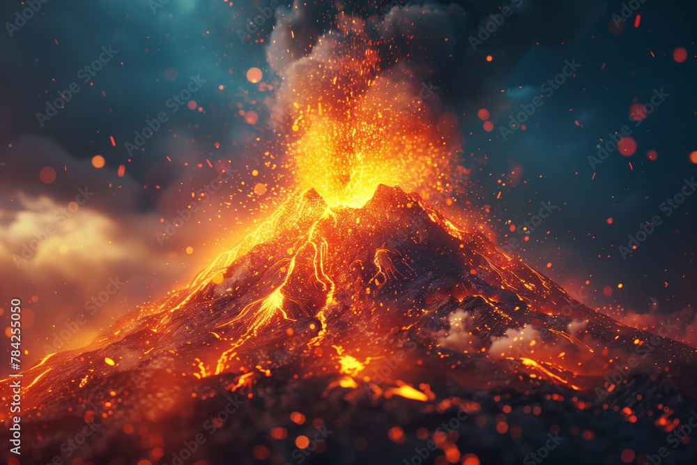 Massive mountain erupting with fire natural wallpaper background