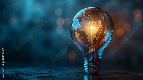 Creativity and Design: A 3D vector illustration of a lightbulb with a globe inside