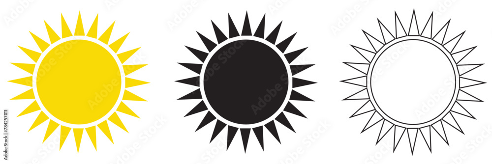 Sun icons vector isolated on white background. Shine sun ray set ...