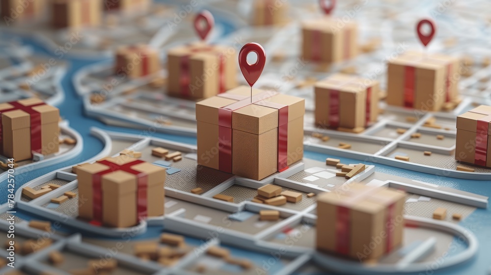 Delivery and Logistic: A 3D vector representation of a delivery tracking system on a map