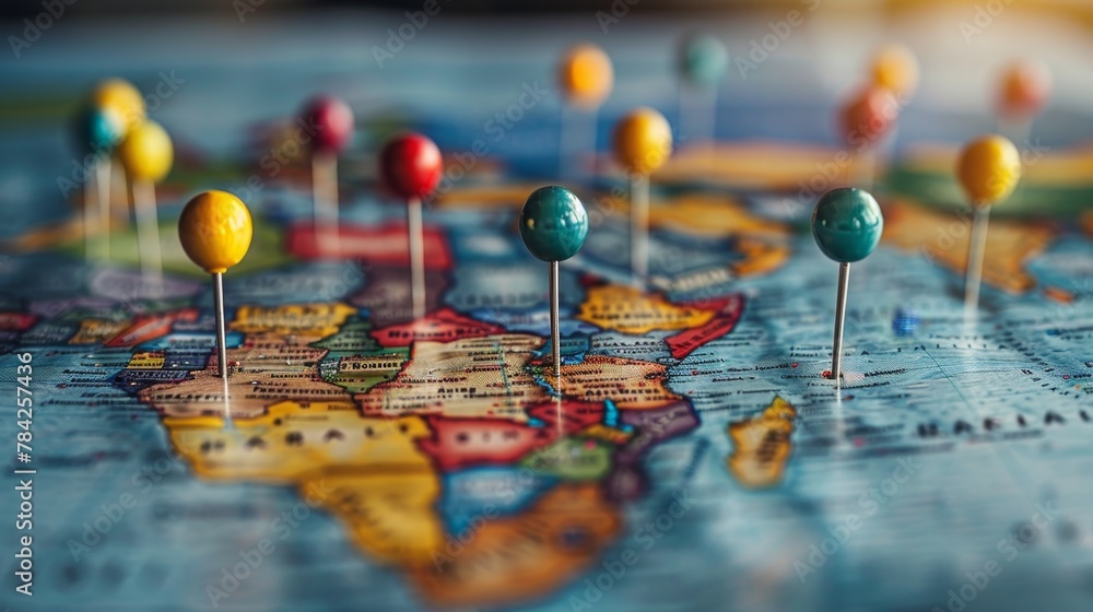 Education and Learning: A 3D vector illustration of a map with pins indicating major scientific Education and Learning: A 3D vector illustration of a map with pins indicating major scientific