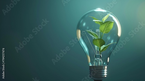 Energy Efficiency: A 3D vector illustration of a lightbulb with a plant growing inside