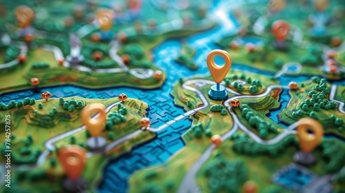Event Planning: A 3D vector illustration of a map with pins for event planning