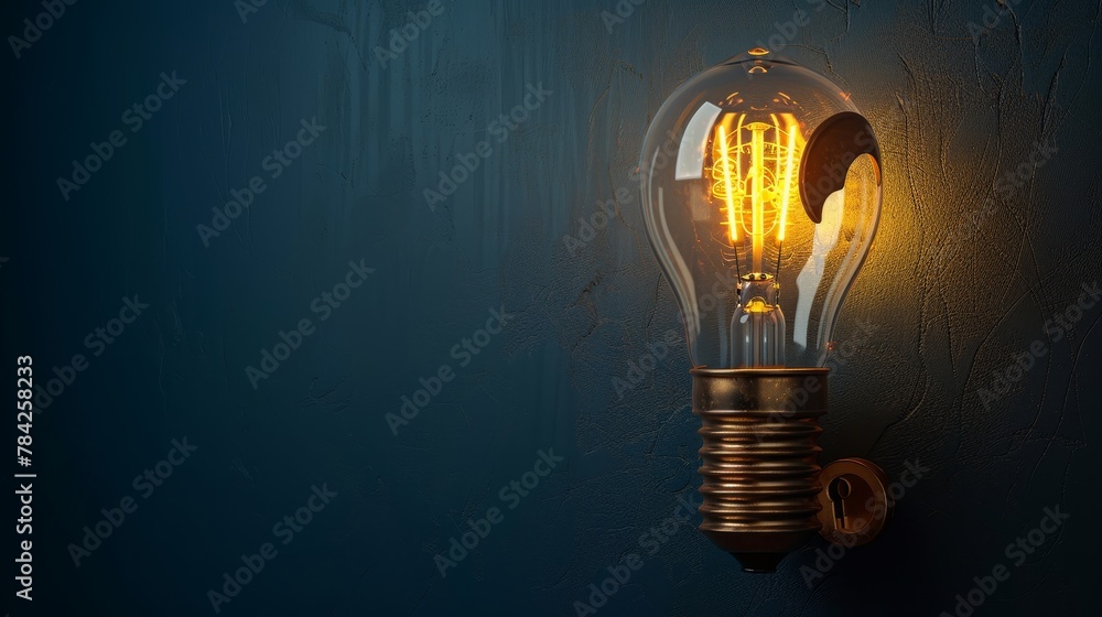 Idea and Innovation: A 3D vector illustration of a lightbulb with a keyhole