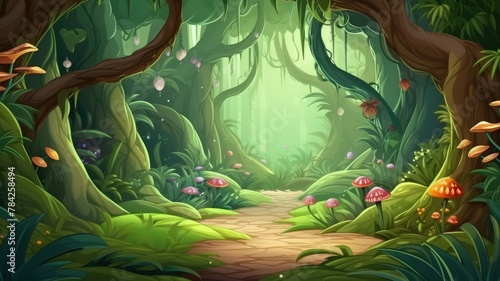 Cartoon fantasy landscape, endless alien nature background for game design