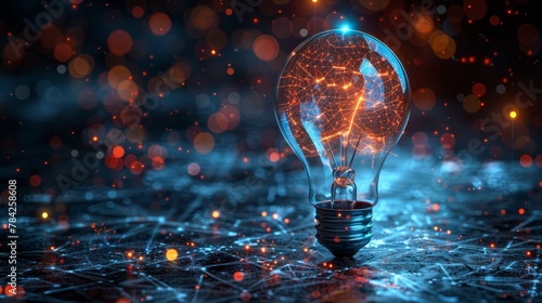 Technology and Innovation: A 3D vector illustration of a lightbulb with a digital brain