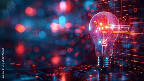 Wallpaper Mural Technology and Innovation: A 3D vector illustration of a lightbulb with a digital interface Torontodigital.ca