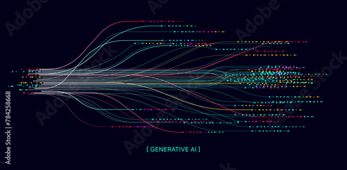 Illustration of abstract stream. Artificial intelligence. Big data, technology, AI, data transfer, data flow, large language model, generative AI