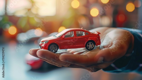 A professional financial consultant in a car dealership office is explaining an affordable car lease concept to a potential customer, showcasing vehicle calculation options.